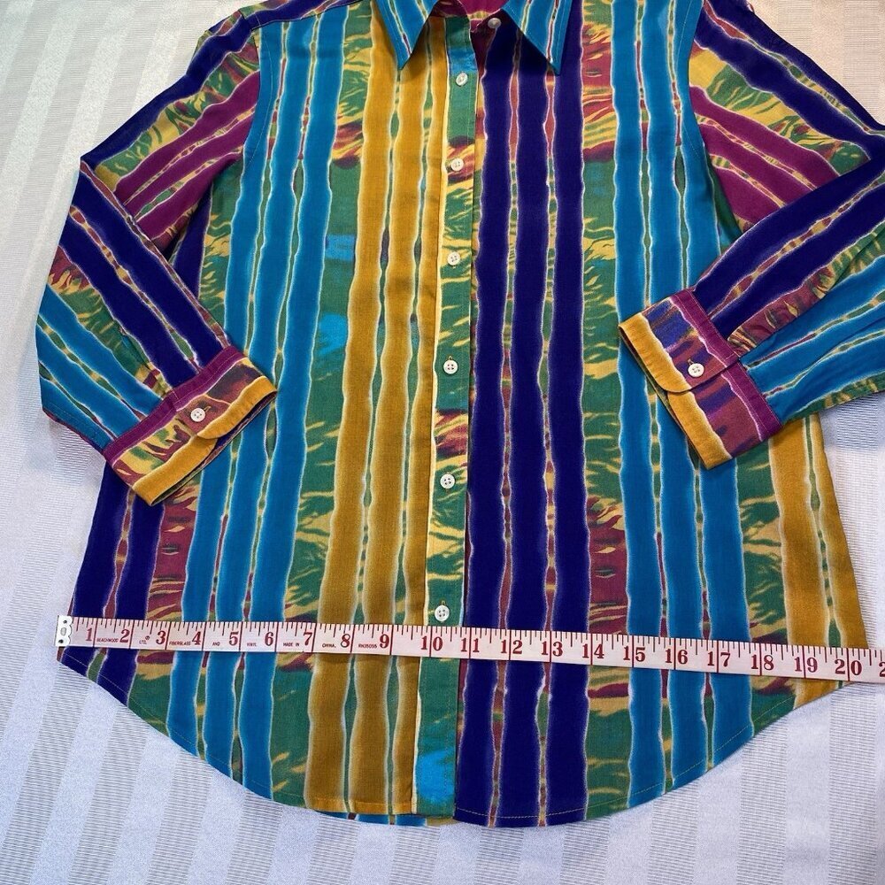 Lauren Ralph Lauren Striped Cotton Blouse Vibrant Colorful Top Sz S 3/4 Sleeves - Picture 5 of 12